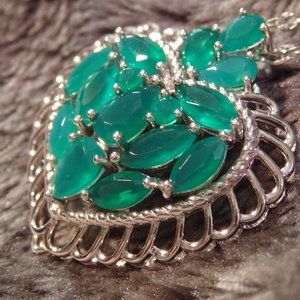 Green Onyx on Silver, Heart Pendant